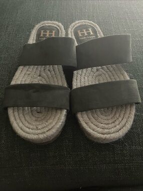 Haute Hippie Black Suede Double-Band Espadrille Slides